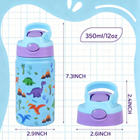 Botol Air 12oz dengan Desain Pola Hewan, Flask Vakum Terisolasi untuk Anak-anak, Cangkir Sekolah, Bebas BPA, Wadah Minum