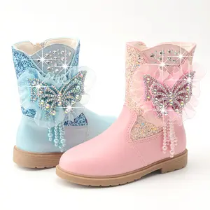 Mode automne et hiver nouveaux enfants bébé en peluche coton chaussures pour enfants noeud papillon filles enfants bottes courtes