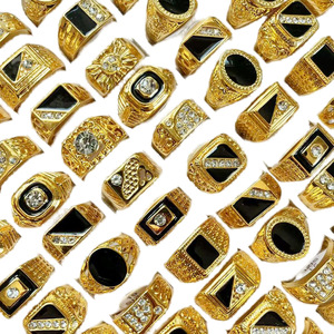 Nhẫn nam thời trang bán buôn mạ vàng hình học đính đá giả kim cương, kiểu dáng dày, hợp kim, đá CZ cắt Princess, phong cách tự nhiên, dành cho đám cưới - Product Image 3