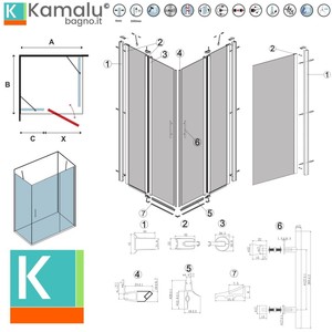 Kamalu KPX2800N box doccia 70cm senza cornice porte in vetro nero incernierato e fisso 120cm con telaio pieghevole in alluminio - Product Image 2