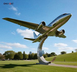 تصميم Onlyart ومخصص ضخم من الفولاذ المقاوم للصدأ الطائرات الحديثة المعدنية في الهواء الطلق طائرة النحت مشاريع محطات المطار - Product Image 6