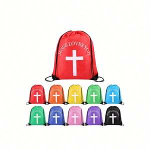 OEM Customizable Multi-Color 'Jesus Loves You' Bulk Easter Church Gifts Bag Christian Religious Drawstring <b>Backpack</b> - Product Image 1