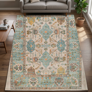 Alfombra Oushak de Lana de Nueva Zelanda Hecha a Mano, Alfombras Personalizadas con Pelo Cortado y Tufting, Patrón Geométrico Anudado a Mano, Alfombra Marroquí Acolchada de Pelo Bajo - Product Image 2