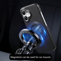 Étui de téléphone antichoc en cuir à motif litchi personnalisé, fabriqué en Chine, pour Apple iPhone 17, avec support anneau métallique