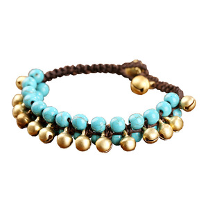 2024 Bohemian Turquoise Copper Bell Bracelet Hand-Woven <strong>Thailand</strong> Wedding Party Jewelry Cute <strong>Pearl</strong> Diamond ODM Gifts for Girls - Product Image 2
