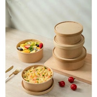 Custom Bedrukt Wegwerp 500Ml Food Grade Afhaaldoos Papier Kraft Bruine Papieren Kom Met Deksel