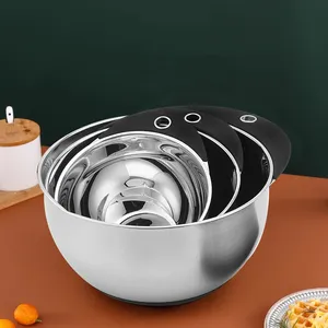 Factory Prices Thicken Cooking Baking Saving Non-Slip Bottoms Silicone Handle Stainless Steel Nesting Bowls With Pour Spout