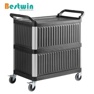 Chariot de service en plastique noir pour <span class=keywords><strong>restaurant</strong></span>, hôtel, service en chambre, chariot utilitaire fermé avec porte coulissante pliable - Product Image 5