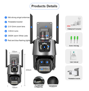 9MP 3Lens WIFI PTZ Caméra HD Sirène Extérieure Alarme 8X ZOOM Double Écran Vidéo <span class=keywords><strong>Surve</strong></span>-illance Icsee CCTV Caméra - Product Image 6