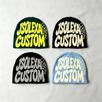 Bonnet en tricot jacquard personnalisé sans revers, en acrylique, style hip-hop urbain, motif toile d'araignée, chaud, vente en gros