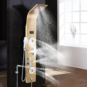 <span class=keywords><strong>Columna</strong></span> <span class=keywords><strong>de</strong></span> <span class=keywords><strong>Ducha</strong></span> <span class=keywords><strong>de</strong></span> Acero Inoxidable con Acabado Dorado Cepillado, Panel <span class=keywords><strong>de</strong></span> <span class=keywords><strong>Ducha</strong></span> <span class=keywords><strong>de</strong></span> Pared con Panel <span class=keywords><strong>de</strong></span> Vidrio - Product Image 4