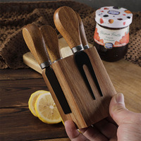 Couteau à fromage personnalisé en acier inoxydable avec manche en bois d'acacia, ensemble couteau et fourchette à fromage portables, support magnétique, fonction manuelle