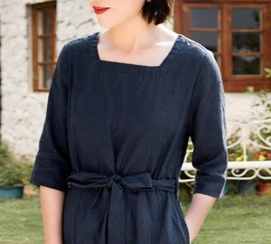 Vestido de Lino y Algodón Personalizado para Mujer, Cuello Redondo, Manga Corta, Corte Ajustado, Ropa Casual, Proveedor - Product Image 6
