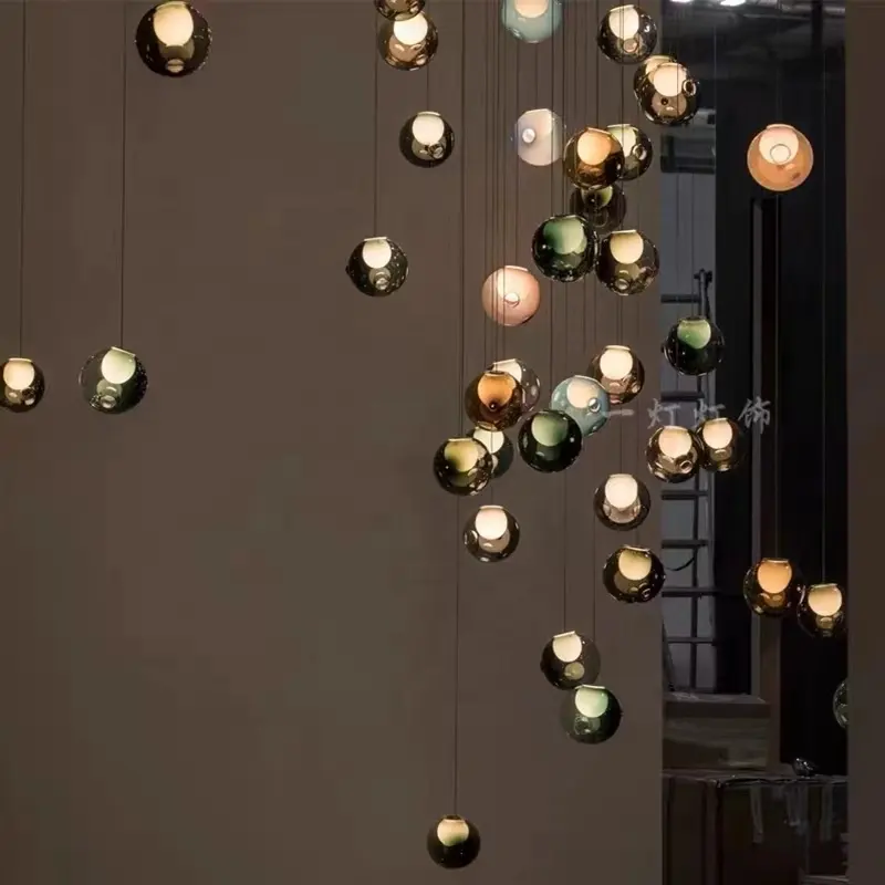 Luxe goutte de pluie pendentif créatif boule de verre bulle moderne décoratif led lustre pour salon mariage escaliers maison