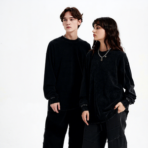เสื้อไหมพรมคอกลมแขนยาวทรงโอเวอร์ไซส์ สีพื้น ผ้าฝ้าย 100% สำหรับผู้ชาย ใส่ได้ในฤดูใบไม้ร่วง ทรงปกติ - Product Image 5