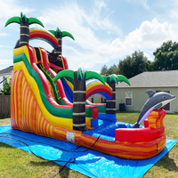 Château gonflable commercial d'extérieur pour enfants et adultes, toboggan aquatique tropical gonflable