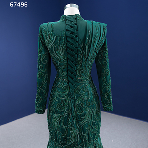 Rsm67496 Nouvelle robe de soirée élégante en satin brodé vert musulman avec traîne détachable 2022 - Product Image 6