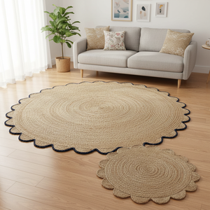 Modern Round Cut Tikki Design Bordered Braid Jute Rug Eco-Friendly Anti-Bacteria Non-Slip Flat Pile Floral <b>Machine</b> Made - Product Image 3