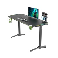 LED Light L Shape Extendable Steel Frame Height Adjustable Computer Gaming Desk with RGB Panel Shelf and Wooden Office Pc Desk
