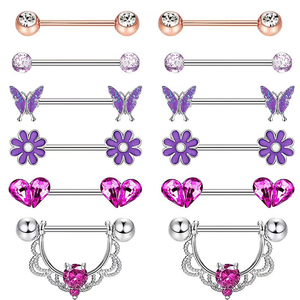 Gaby nouveaux anneaux de mamelon en acier chirurgical 316L bleu bel anneau de mamelon vibrant papillon ananas kit de piercing <span class=keywords><strong>bijou</strong></span> - Product Image 3
