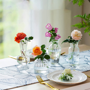 Nouveautés Décoration d'intérieur : Vase à fleurs en verre artistique rayé, couleur <span class=keywords><strong>ambre</strong></span>, avec fleur en verre brillante - Product Image 6