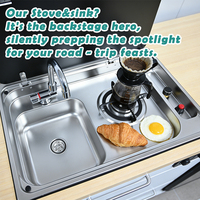 Ensemble évier et cuisinière JDA RV, plaque de cuisson à brûleur unique, couvercle en verre trempé SUS304, 550x350mm, GPL propane pour caravane, camping-car, bateau