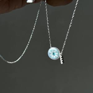 S925 Pure <b>Silver</b> Octagonal <b>Star</b> Tassel <b>Necklace</b> with Rice-Shaped Y-Designed Collarbone Chain Elegant Simple Box Chain - Product Image 3