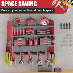 Support mural pour organisateur <span class=keywords><strong>d</strong></span>'outils électriques, support de stockage <span class=keywords><strong>d</strong></span>'outils sans fil, étagère à outils en métal robuste à 4 niveaux pour garage, <span class=keywords><strong>atelier</strong></span> - Product Image 6