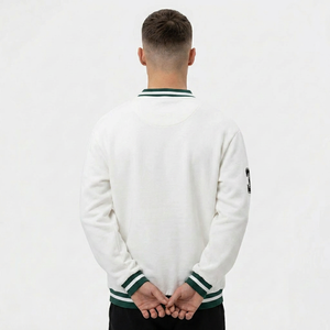 Sweat-shirt à col en V pour homme, pull en coton tricoté surdimensionné, vêtements de sport décontractés, automne, rayures blanches et vertes - Product Image 3