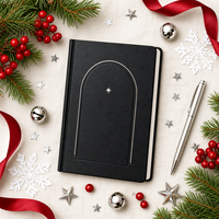 Carnet de notes A5 personnalisé pour Noël, couverture rigide noir mat avec étoile argentée, reliure cousue, 80 feuilles, cadeau d'entreprise