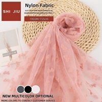 Tissu en dentelle suisse rose 20D floqué 19 g/m² ultra-fin 100 % polyester pour jupe, vêtement, tulle doux imprimé effet soie