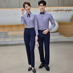 Unisex <b>Professional</b> Long Sleeve Shirt Solid Color Polyester Poplin No-Wrinkle Treatment Restaurant Bar Uniform - Product Image 3