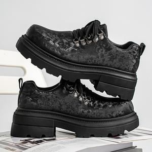 Chaussures à lacets <span class=keywords><strong>en</strong></span> <span class=keywords><strong>cuir</strong></span> pour hommes augmentant la taille, style britannique décontracté, Derby unique, tendance automne-hiver 2025 - Product Image 1