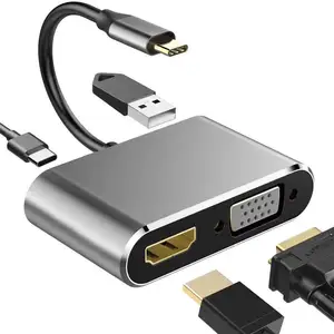 Logo OEM Convertisseur USB-C vers VGA HDTV 4-en-1 Adaptateur de câble USB 3.0 en alliage d'aluminium avec vitesse 5Gbps pour le transfert de données