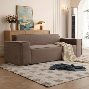 Divano Monoposto per Piccoli Soggiorni, per Tre Persone, in Velluto Ecologico, Design Giapponese, Set Modulare a Blocchi Tofu - Product Image 4