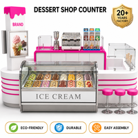 Kiosque à crème glacée 3D personnalisé en métal et bois pour centre commercial, comptoir alimentaire avec tableau de menu et aménagement de boutique de détail