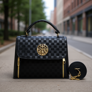 Sac à bandoulière pour femme Fana Olivia, noir à carreaux, avec fermoir doré, pour usage quotidien - Product Image 2