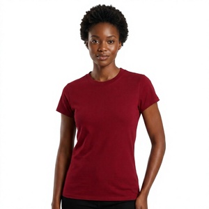 T-shirt à col rond pour femme, couleur unie, manches courtes, coupe classique, 100% coton jersey, respirant, toutes saisons, style décontracté, lettres - Product Image 1