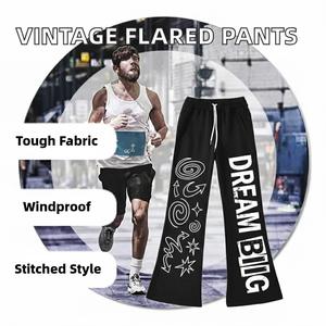 MIXED EMOTION Pantalon de <span class=keywords><strong>jogging</strong></span> décontracté évasé vintage, marque américaine de style urbain, 100% Coton, brodé, taille mi-haute, grammage lourd, devant plat - Product Image 2