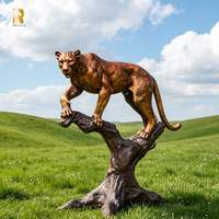 Estatua de Pantera de Bronce Fundido RELONG, Escultura de Leopardo Metálico de Alta Calidad Posada en un Árbol, en Venta