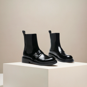 Yüksek yarım çizmeler rahat beyaz dikiş ipliği kadınlar için dayanıklı yakışıklı deri Chelsea çizmeler - Product Image 3