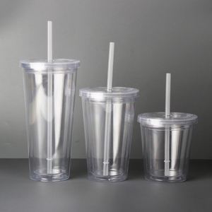 Vaso de Plástico Transparente de Doble Pared Personalizado de 12 oz, 16 oz, 22 oz para Bebidas Frías y Jugos con Tapa Plana - Product Image 1