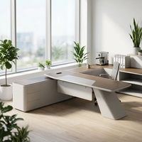FYA02-28 Mesa de Computadora Contemporánea de Melamina, Muebles de Oficina para CEO, Escritorio Gerencial en Forma de L Gris, Estación de Trabajo Corporativa de Alta Gama
