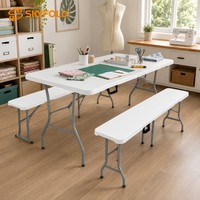 Meilleur prix pour un ensemble de table pliante en plastique pour le camping en plein air et la pêche, avec une table de 6 pieds et 2 bancs de 6 pieds