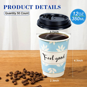 Vasos de Papel Kraft Desechables Personalizados, Impermeables, de Doble Pared, de Grado Alimenticio, de 8oz, 12oz y 16oz, con Tapa, para Café, Vino, Tequila, Agua Mineral - Product Image 2