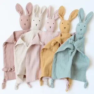 定制标志软棉动物兔子狮子平纹薄纱婴儿可爱安全毯床上用品