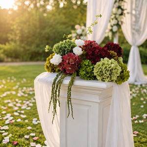 Boule de fleurs artificielle 60 cm rouge bordeaux et blanche, centre de table en soie, arrangement d'hortensias verts, décoration de <span class=keywords><strong>mariage</strong></span> faite à la main - Product Image 6