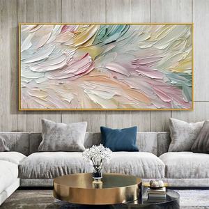 Pintura al Óleo Horizontal Pastel Dream, Arte de Pared Texturizado Minimalista, Obra de Arte Estética Artística, Pintura Abstracta Suave y Neutral - Product Image 5