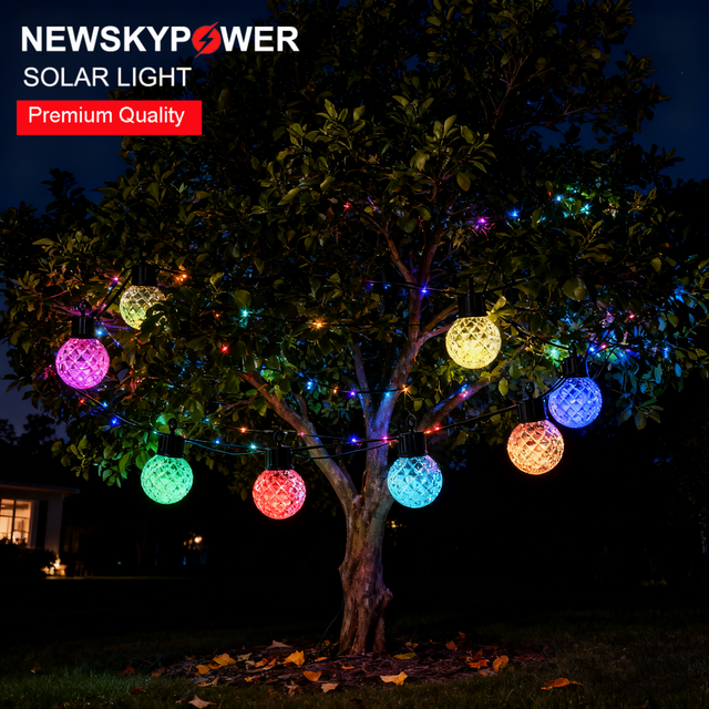 Premium Solar String Light with 25 RGB G40 Bulbs and Multiple Dynamic Modes 184FT Length Bright for Garden Party Decoration