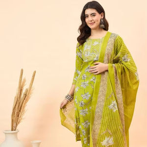 Kurta de algodón puro Regular con estampado Floral para mujer con pantalones y con Dupatta producto a granel hecho a mano traje indio de Pakistán - Product Image 1
